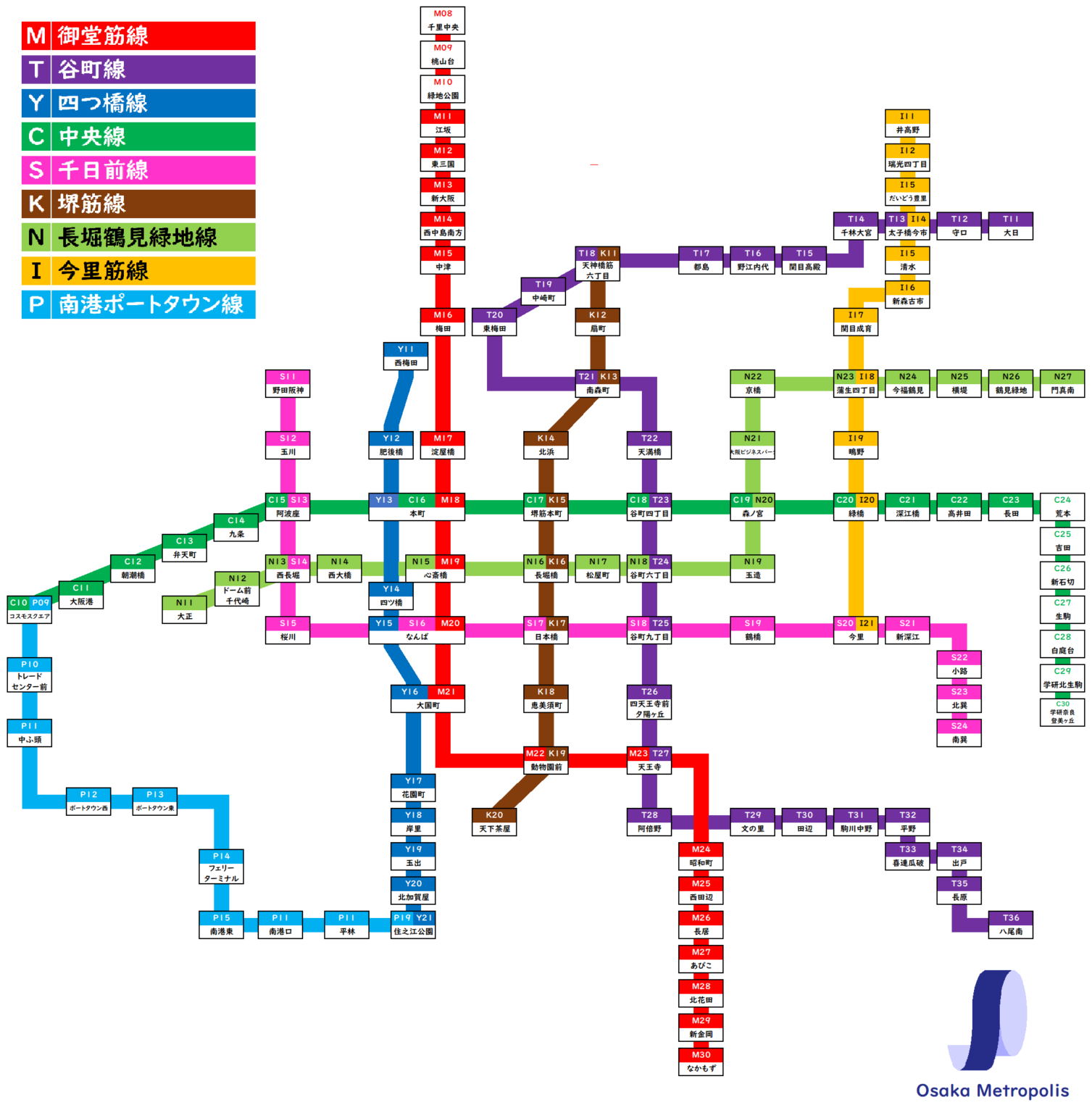 【路線図/配線図】大阪メトロ堺筋線 | Osaka Metropolis