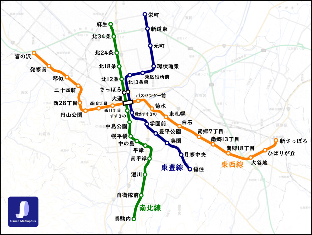 路線図 札幌市営地下鉄（札幌市交通局）南北線・東西線・東豊線