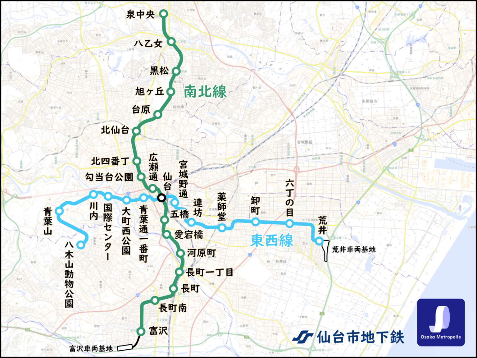 【路線図/配線略図】仙台市地下鉄 南北線/東西線 | Osaka Metropolis