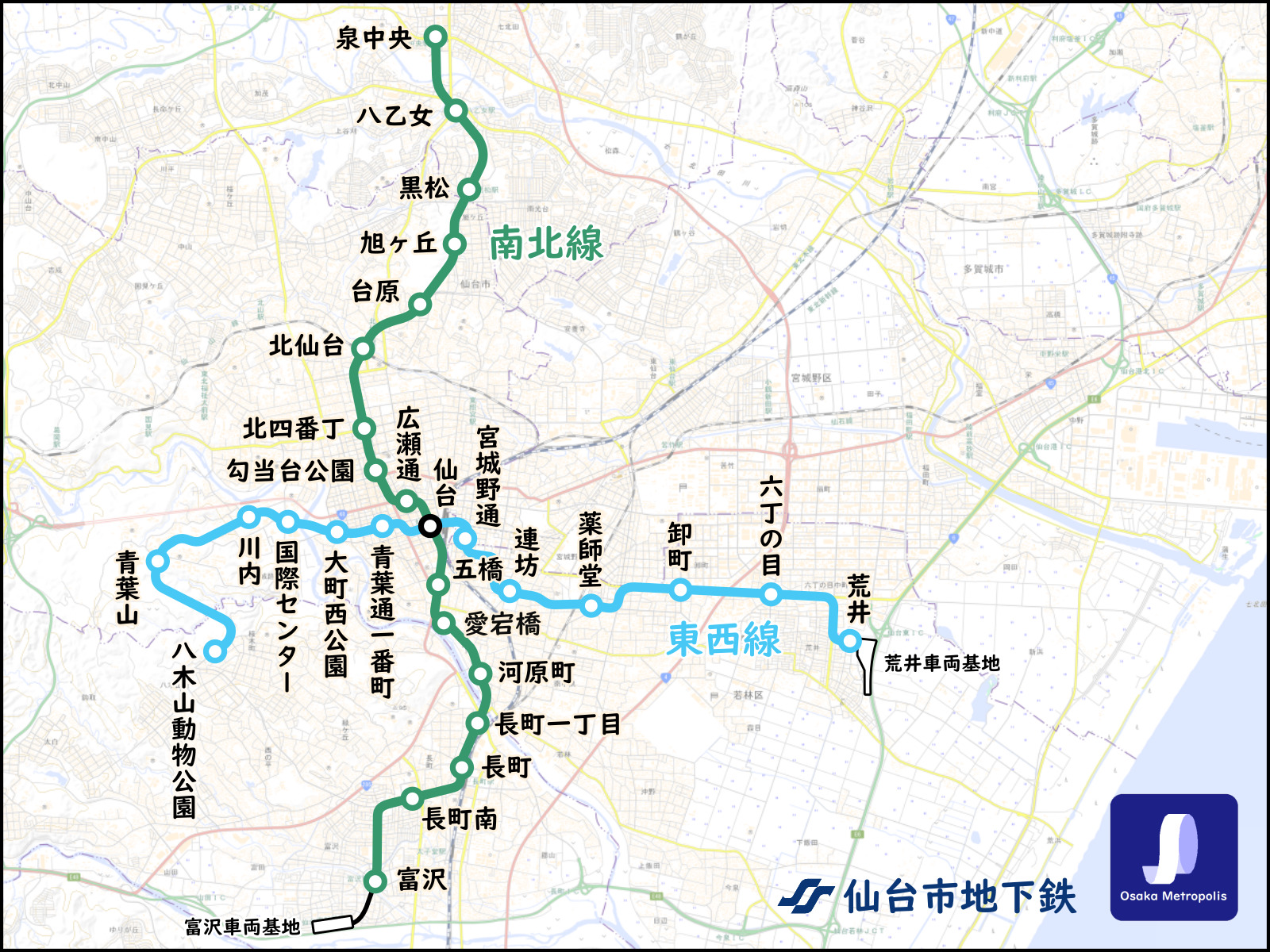 【路線図/配線略図】仙台市地下鉄 南北線/東西線 | Osaka Metropolis