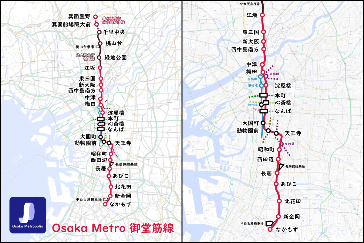 【路線図/配線図】大阪メトロ御堂筋線 | Osaka Metropolis
