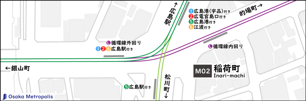 配線図,広島電鉄,広電,市内線,本線,皆実線,循環線,駅前大橋ルート,稲荷町