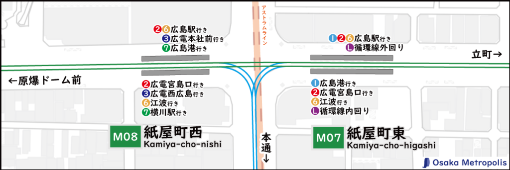 配線図,広島電鉄,広電,市内線,本線,宇品線,紙屋町,紙屋町東,紙屋町西